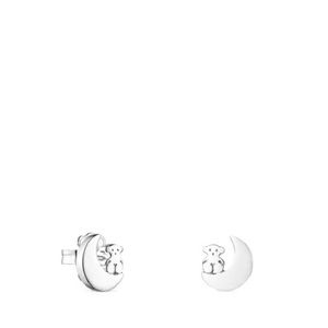 TOUS Nocturne Studded Earrings Moon Bear Silver